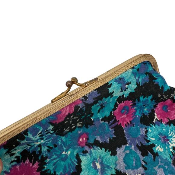 Vintage Clutch & Coin Purse‎ Floral Blue Pink Purple Snap Closure - Picture 3 of 8